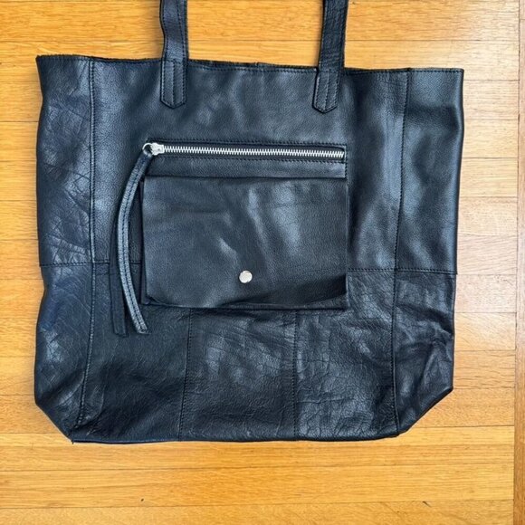 Anthropologie Day & Mood Heather Tote Bag Black Pebbled Leather Silver Hardware - Picture 4 of 10
